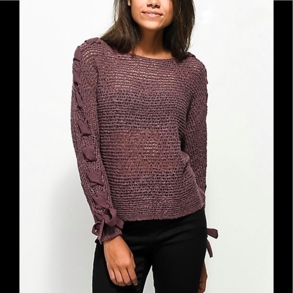 Rewind Dolman Loose Knit Lace Up Sleeve Sweater L